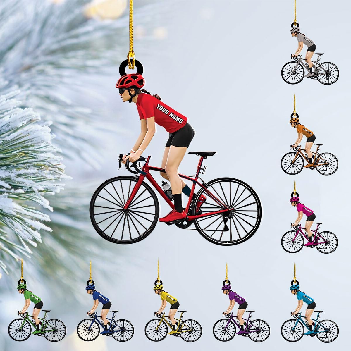 Custom Name Cycling Acrylic Ornament – Personalized Bike Gift, Christmas Tree Keepsake for Cycling Enthusiasts TC19