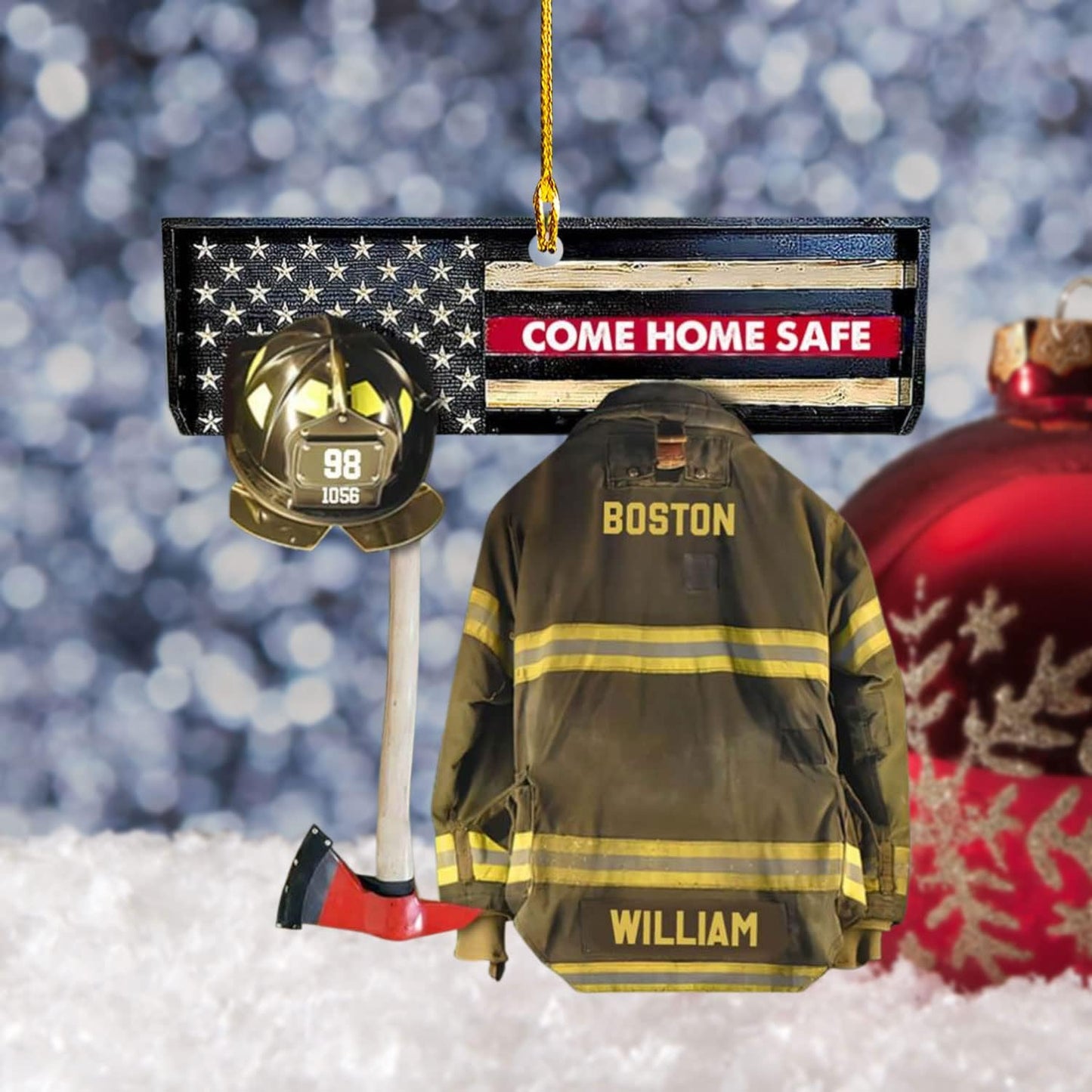 Personalized Firefighter Uniform Christmas Ornament Style 1