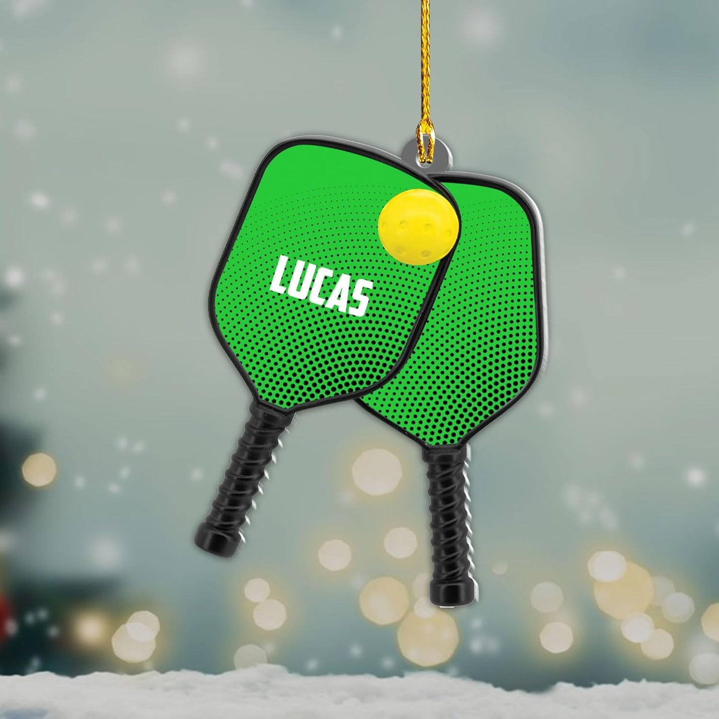 Custom Name Pickleball Ornament – Paddle and Ball Christmas Ornament Style 4