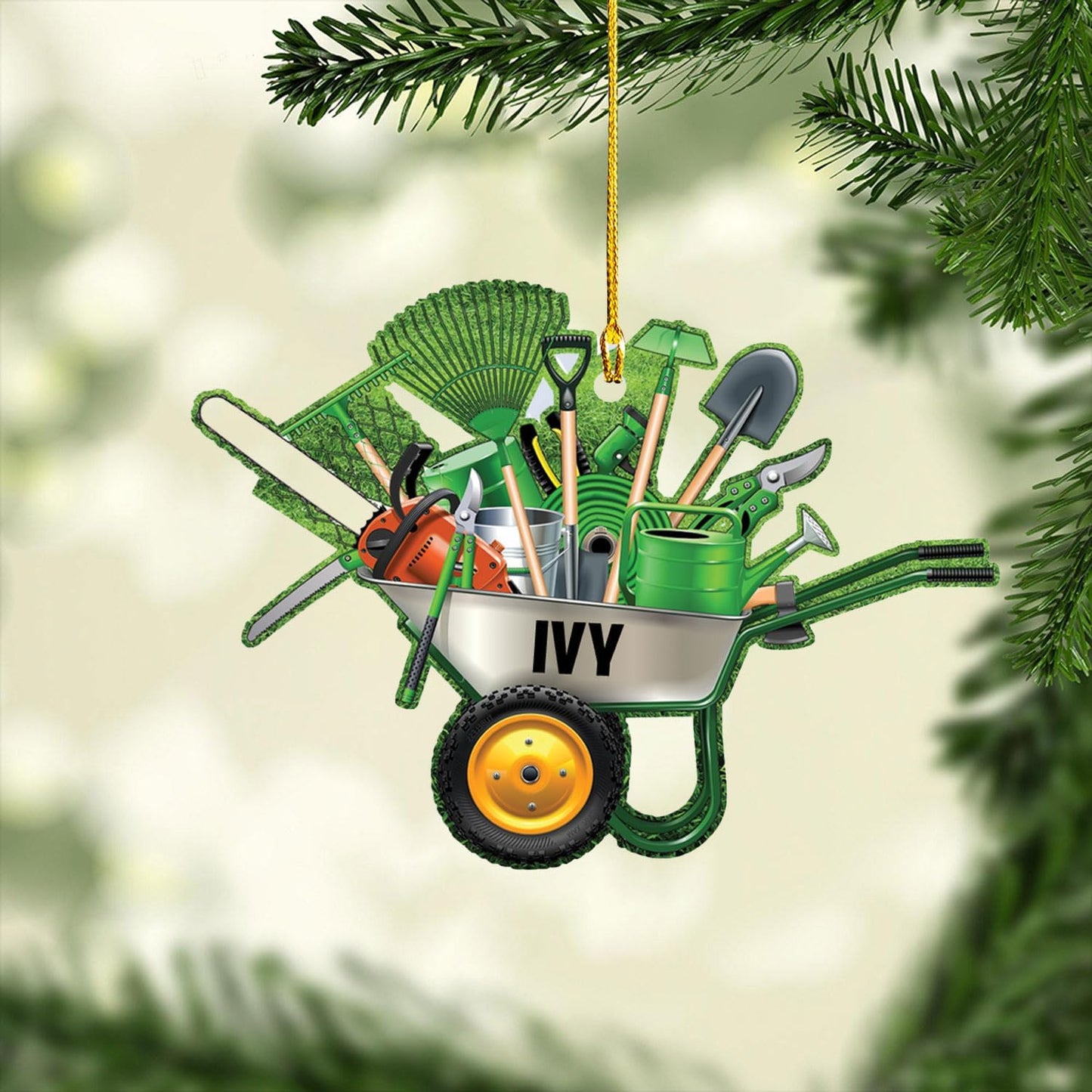 Custom Gardening Ornament with Name – Garden Tools Acrylic Christmas Decor for Gardeners & Green Thumb Lovers TG47