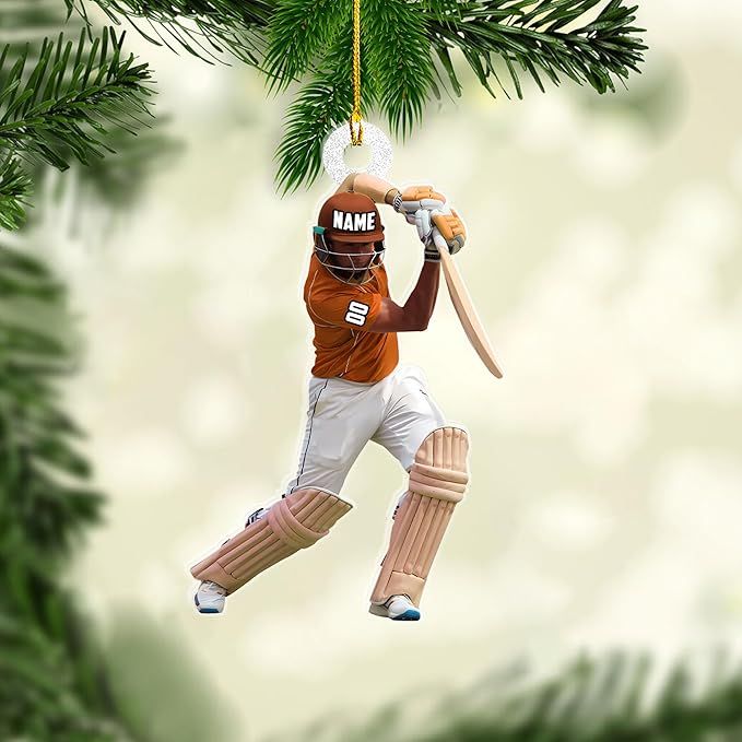 Personalized Cricket Christmas Ornament 2025, Custom Cricket Bat Ornament NO2