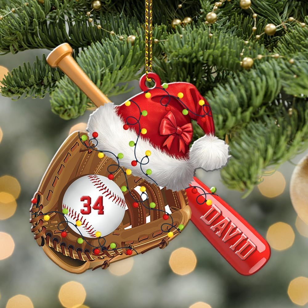 Personalized Baseball Christmas Ornament – Custom Name Acrylic Ornament, Sports Holiday Decoration, Baseball Player Gift TH11