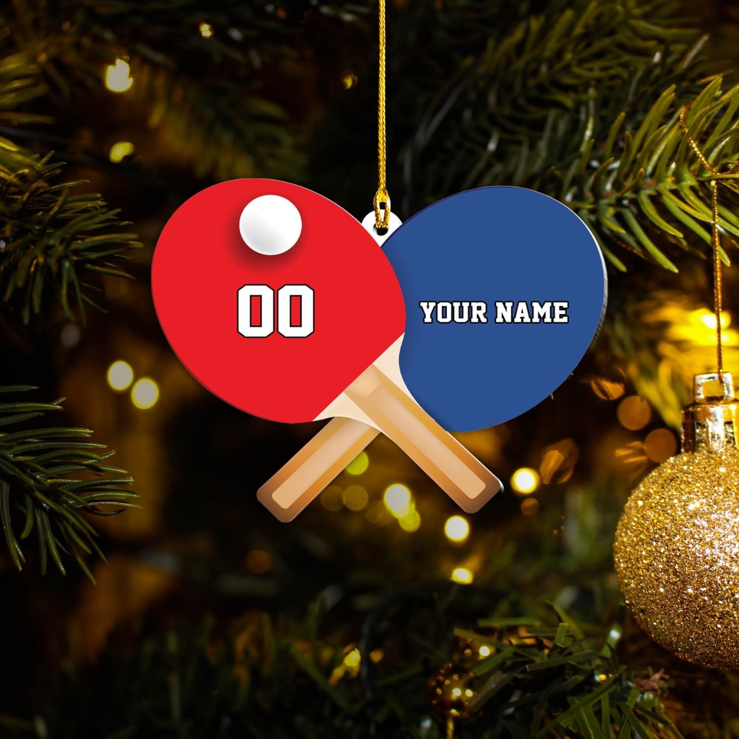 Custom Table Tennis Ornament – Personalized Acrylic 2D Flat Ping Pong Christmas Gift for Athletes TT15