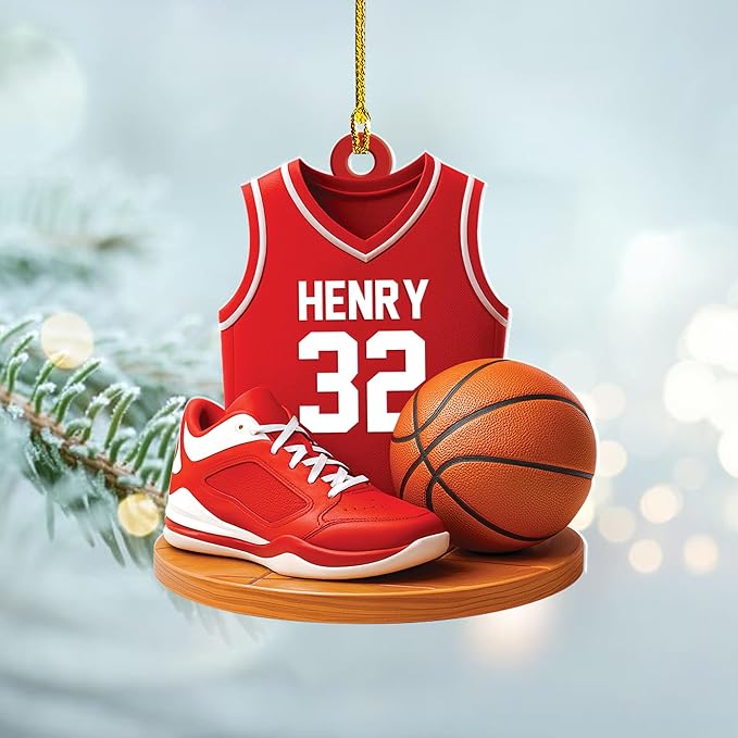 Personalized Basketball Christmas Ornament – Custom Name Acrylic Ornament, Sports Holiday Decoration, Basketball Player Gift N12