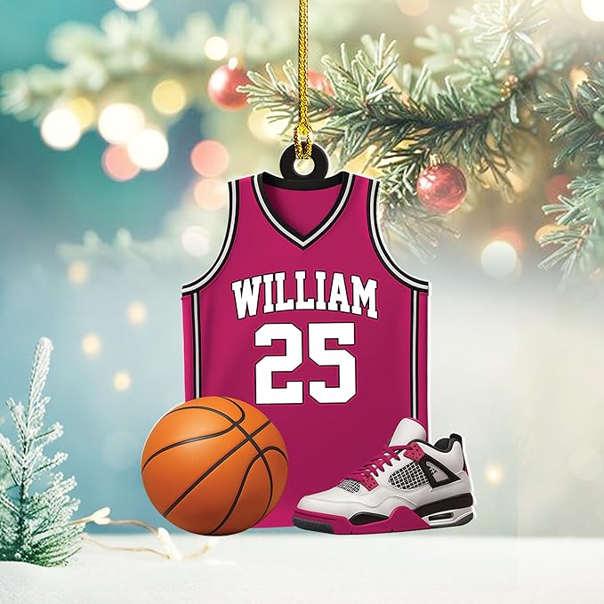 Personalized Basketball Christmas Ornament – Custom Name Acrylic Ornament, Sports Holiday Decoration, Basketball Player Gift N06