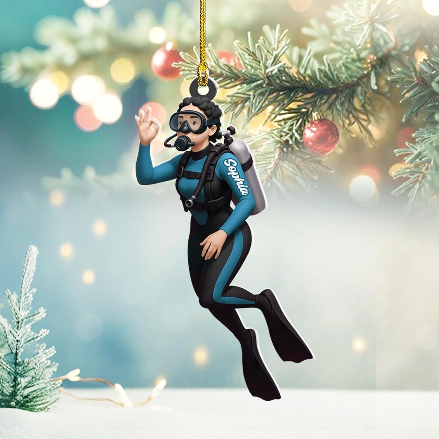 Custom Name Diving Ornament – Personalized Acrylic Scuba Diver Christmas Keepsake, Underwater Gift TSD21