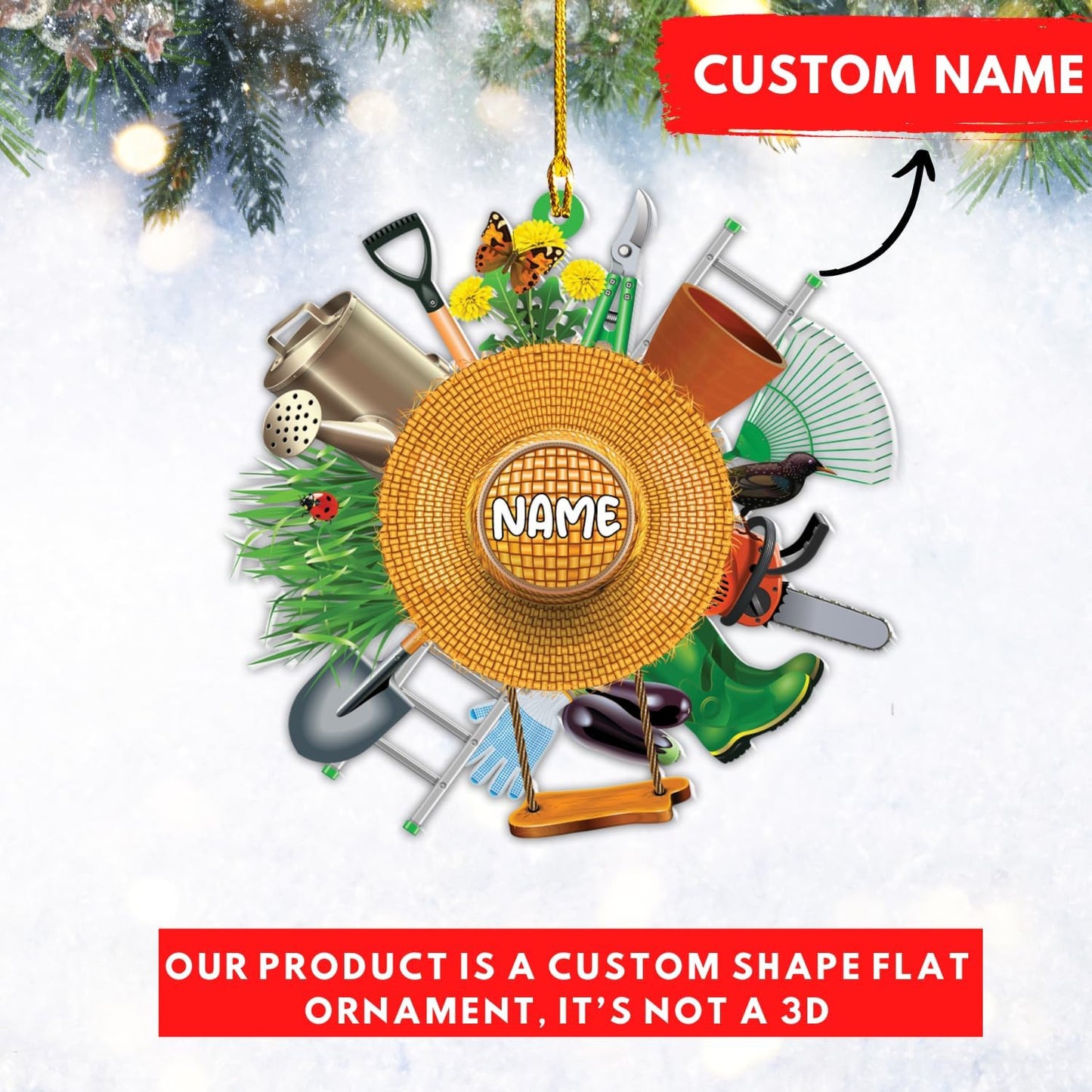 Custom Name Garden Equipment Ornament | Gardener Christmas Tree Decor Gift for Plant & Nature Lovers TG82