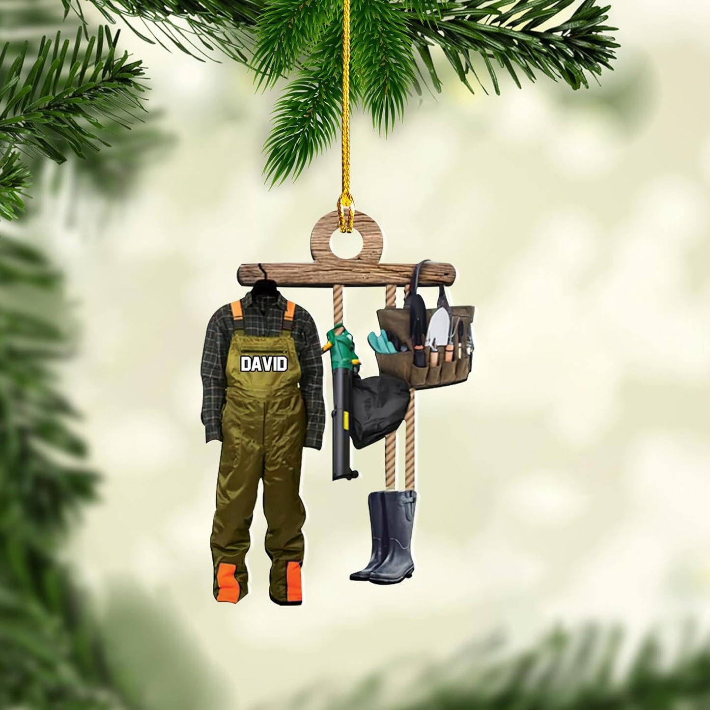 Personalized Gardening Acrylic Ornament – Custom Name Garden Tools Christmas Tree Decoration for Gardeners & Plant Lovers TG11