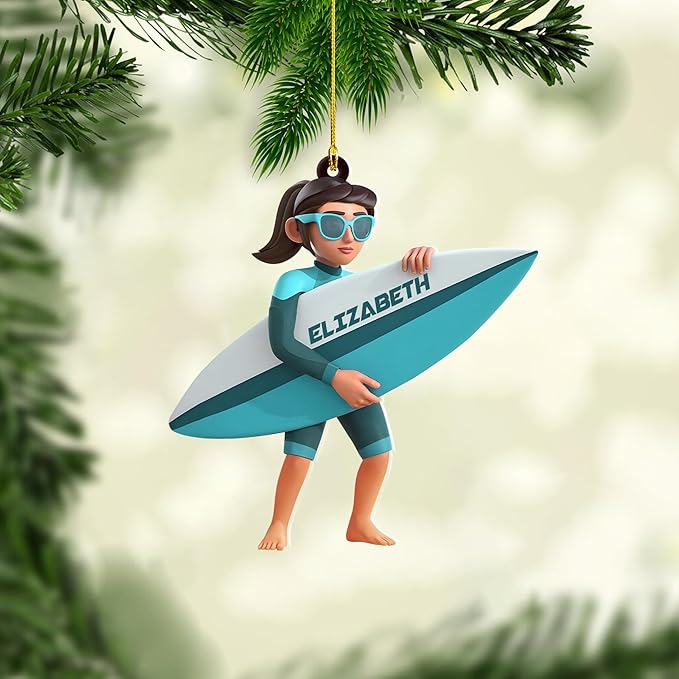 Personalized Surfboard Christmas Ornament - Surfing Tree Decoration Gift for Surfers LL22
