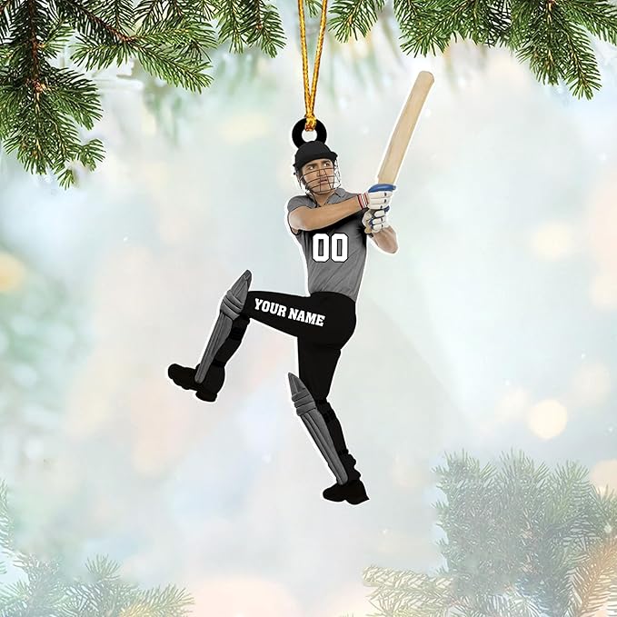 Personalized Cricket Christmas Ornament 2025, Custom Cricket Bat Ornament N27