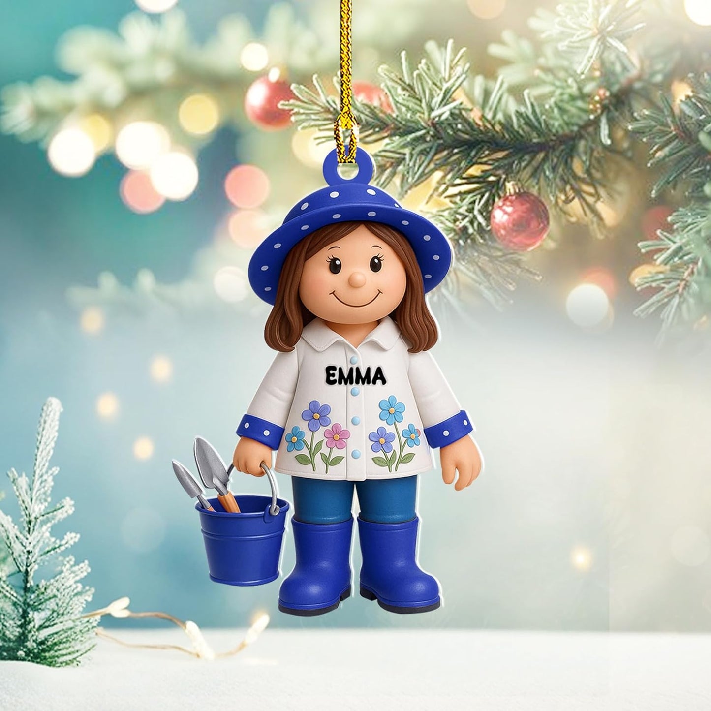 Personalized Gardening Acrylic Ornament – Custom Name Garden Tools Christmas Tree Decoration for Gardeners & Plant Lovers TG4