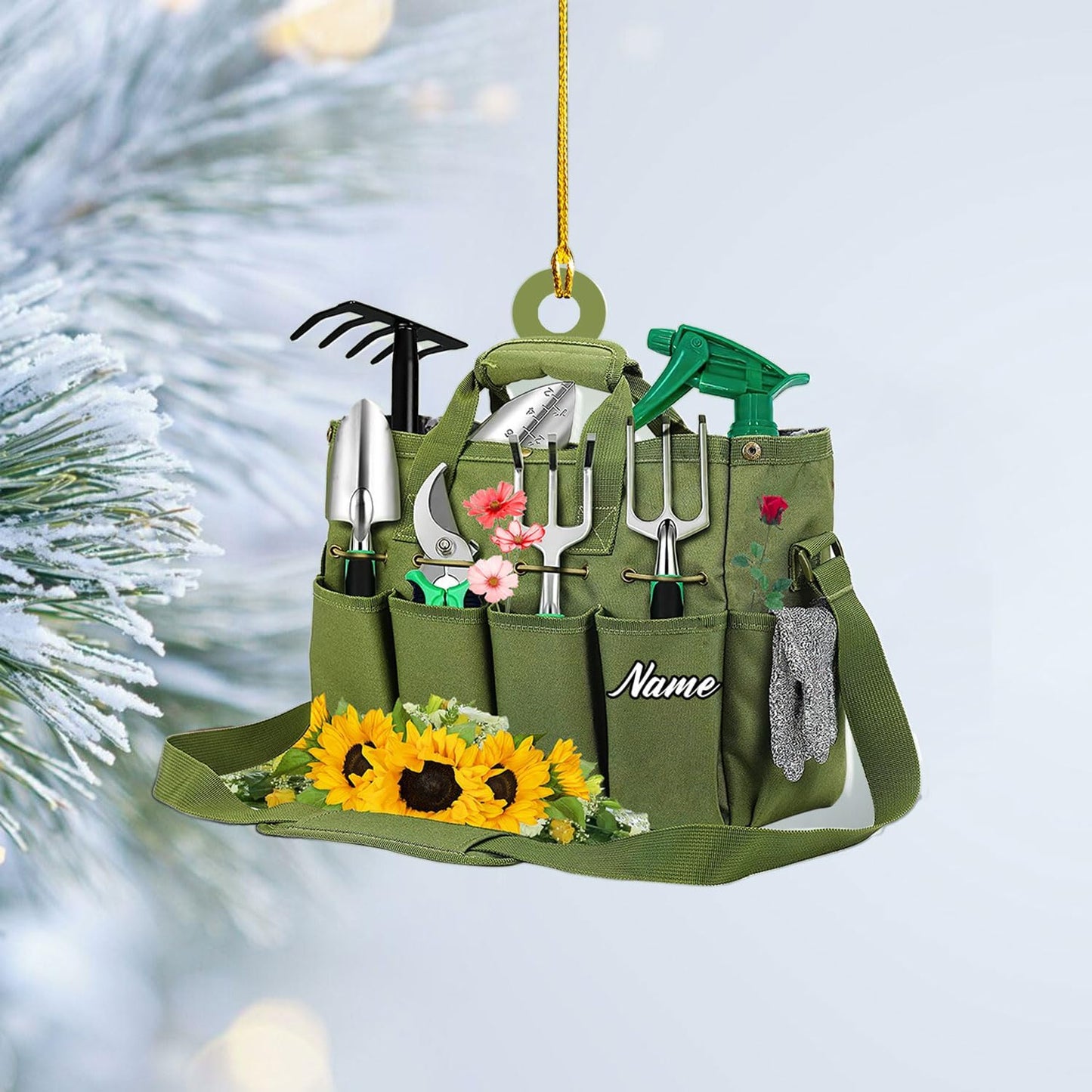 Custom Gardening Ornament with Name – Garden Tools Acrylic Christmas Decor for Gardeners & Green Thumb Lovers TG46