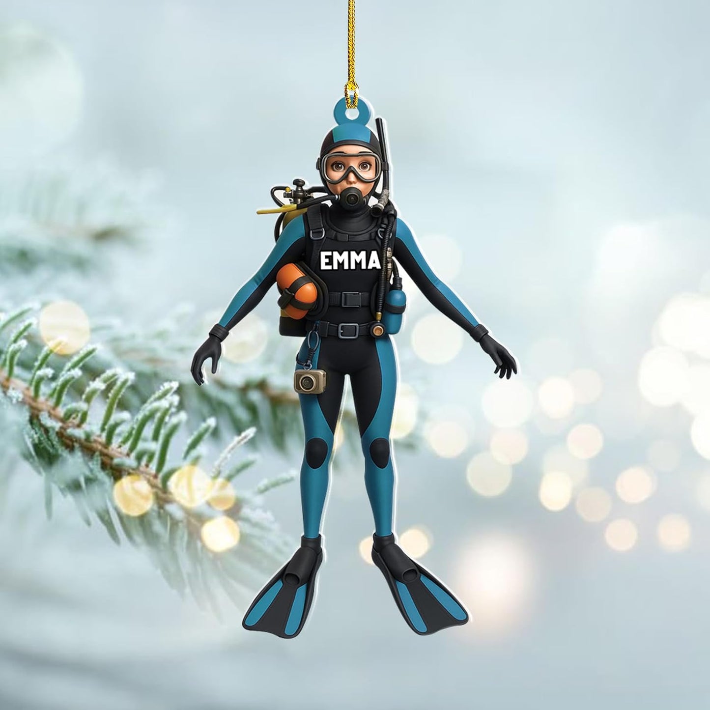Custom Scuba Diver Ornament – Personalized Acrylic Christmas Tree Decoration, Gift for Divers and Swimmers TSD26