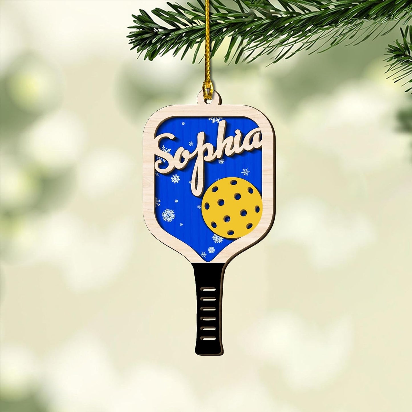 Custom Name Pickleball Ornament – Paddle and Ball Christmas Ornament Style 1