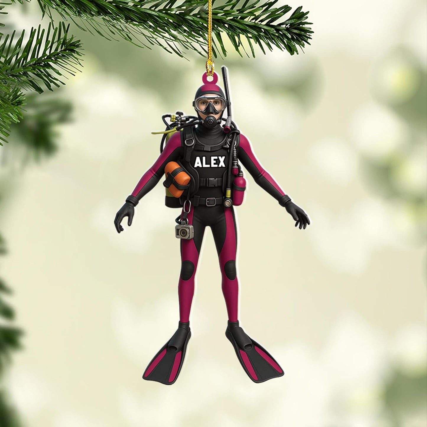 Custom Scuba Diver Ornament – Personalized Acrylic Christmas Tree Decoration, Gift for Divers and Swimmers TSD25