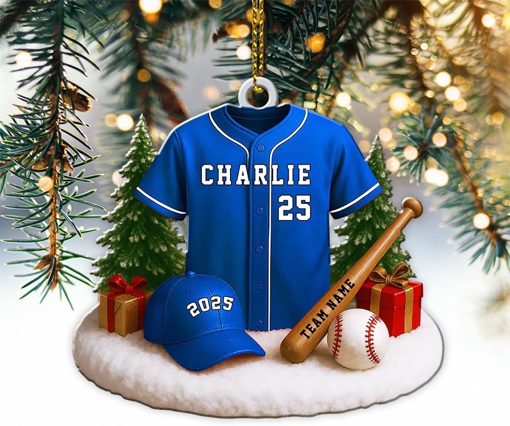 Personalized Baseball Christmas Ornament – Custom Name Acrylic Ornament, Sports Holiday Decoration, Baseball Player Gift TH17