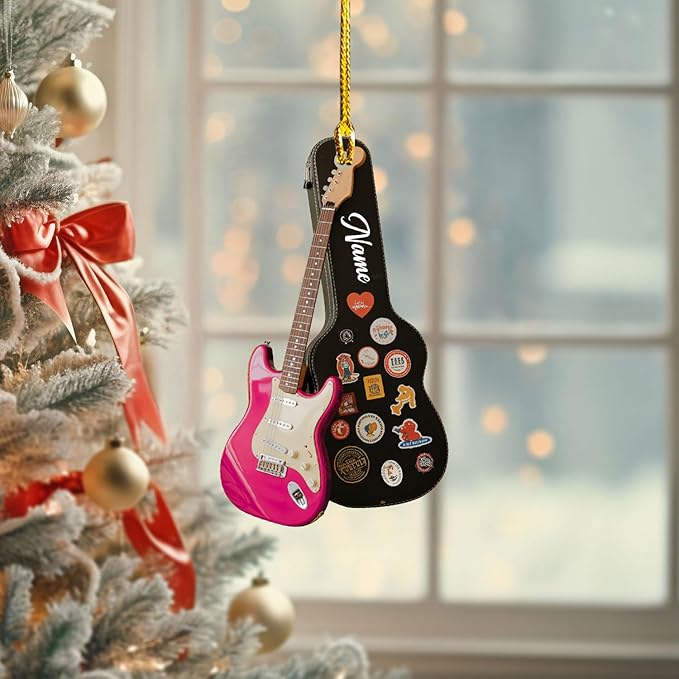 Custom Electric and Acoustic Guitar Christmas Ornament - Guitar Ornament Gift LL26
