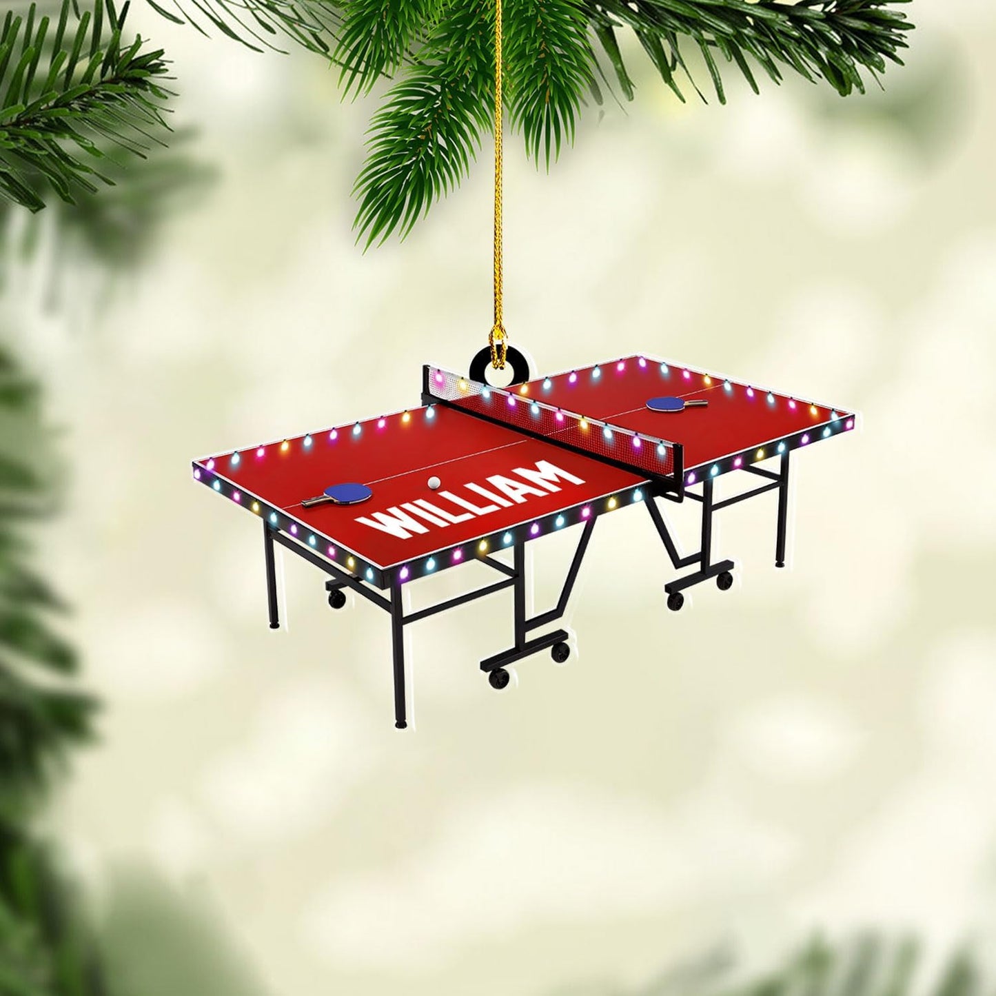 Personalized Ping Pong Christmas Ornament – Custom Name Acrylic 2D Flat Table Tennis Ornament, Holiday Decoration, Gift for Table Tennis Players TT2