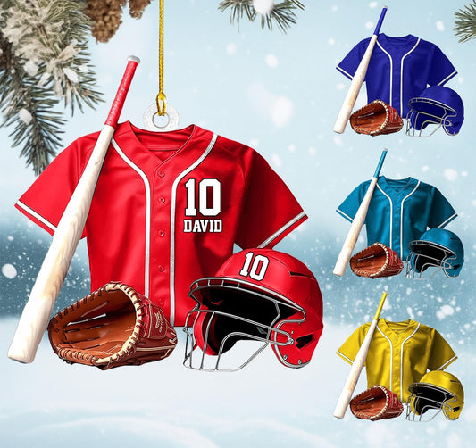 Personalized Baseball Christmas Ornament – Custom Name Acrylic Ornament, Sports Holiday Decoration, Baseball Player Gift TH25