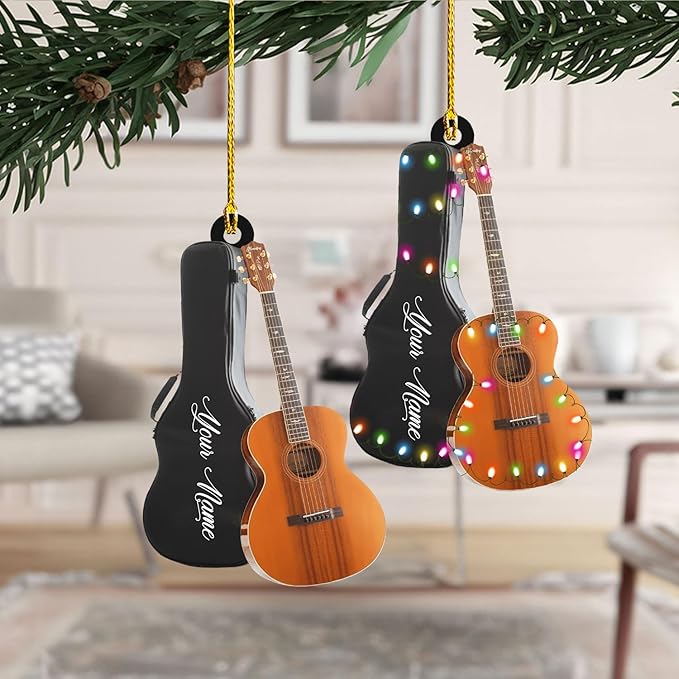 Custom Electric and Acoustic Guitar Christmas Ornament - Guitar Ornament Gift LL21