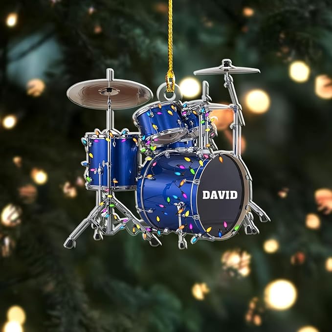 Personalized Drum Set Ornament - Custom Acrylic Christmas Gift for Drummers & Music Lovers LL4