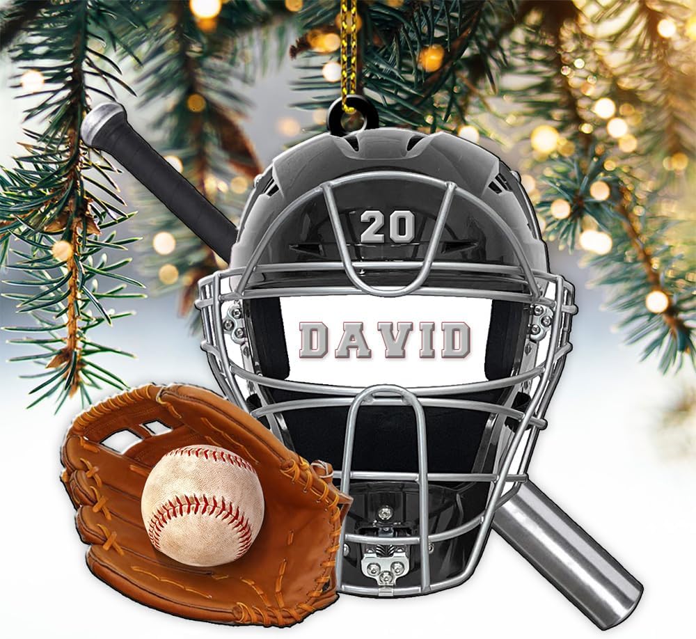 Personalized Baseball Christmas Ornament – Custom Name Acrylic Ornament, Sports Holiday Decoration, Baseball Player Gift TH10