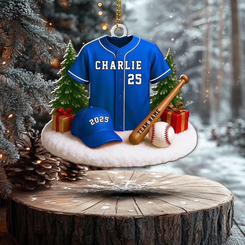 Personalized Baseball Christmas Ornament – Custom Name Acrylic Ornament, Sports Holiday Decoration, Baseball Player Gift TH17