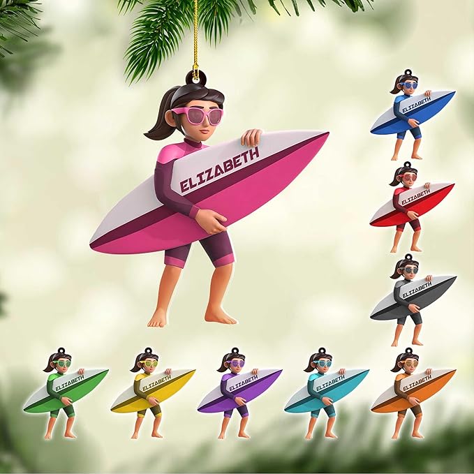 Personalized Surfboard Christmas Ornament - Surfing Tree Decoration Gift for Surfers LL22