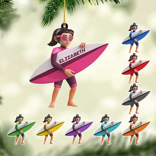 Personalized Surfboard Christmas Ornament - Surfing Tree Decoration Gift for Surfers LL22