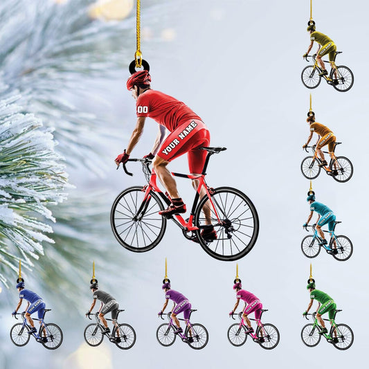 Custom Name Cycling Acrylic Ornament – Personalized Bike Gift, Christmas Tree Keepsake for Cycling Enthusiasts TC18