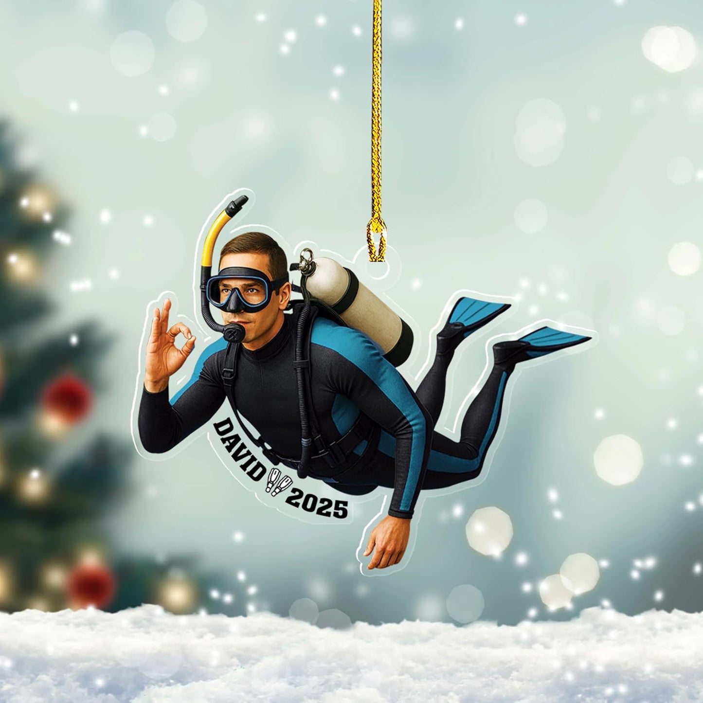 Custom Scuba Diver Ornament – Personalized Acrylic Christmas Tree Decoration, Gift for Divers and Swimmers TSD30