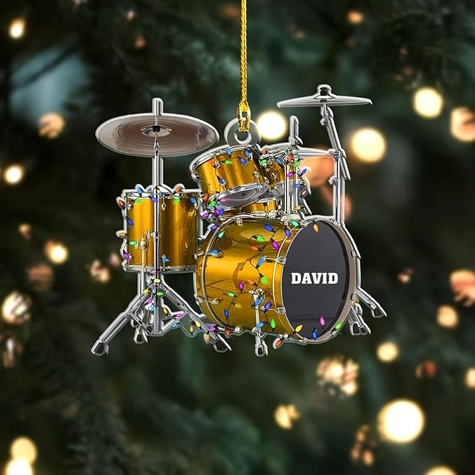 Personalized Drum Set Ornament - Custom Acrylic Christmas Gift for Drummers & Music Lovers LL4