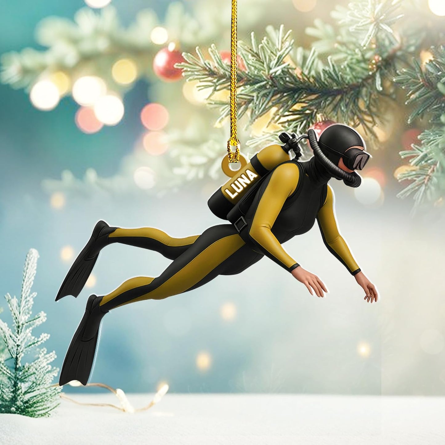 Custom Scuba Diver Ornament – Personalized Acrylic Christmas Tree Decoration, Gift for Divers and Swimmers TSD28