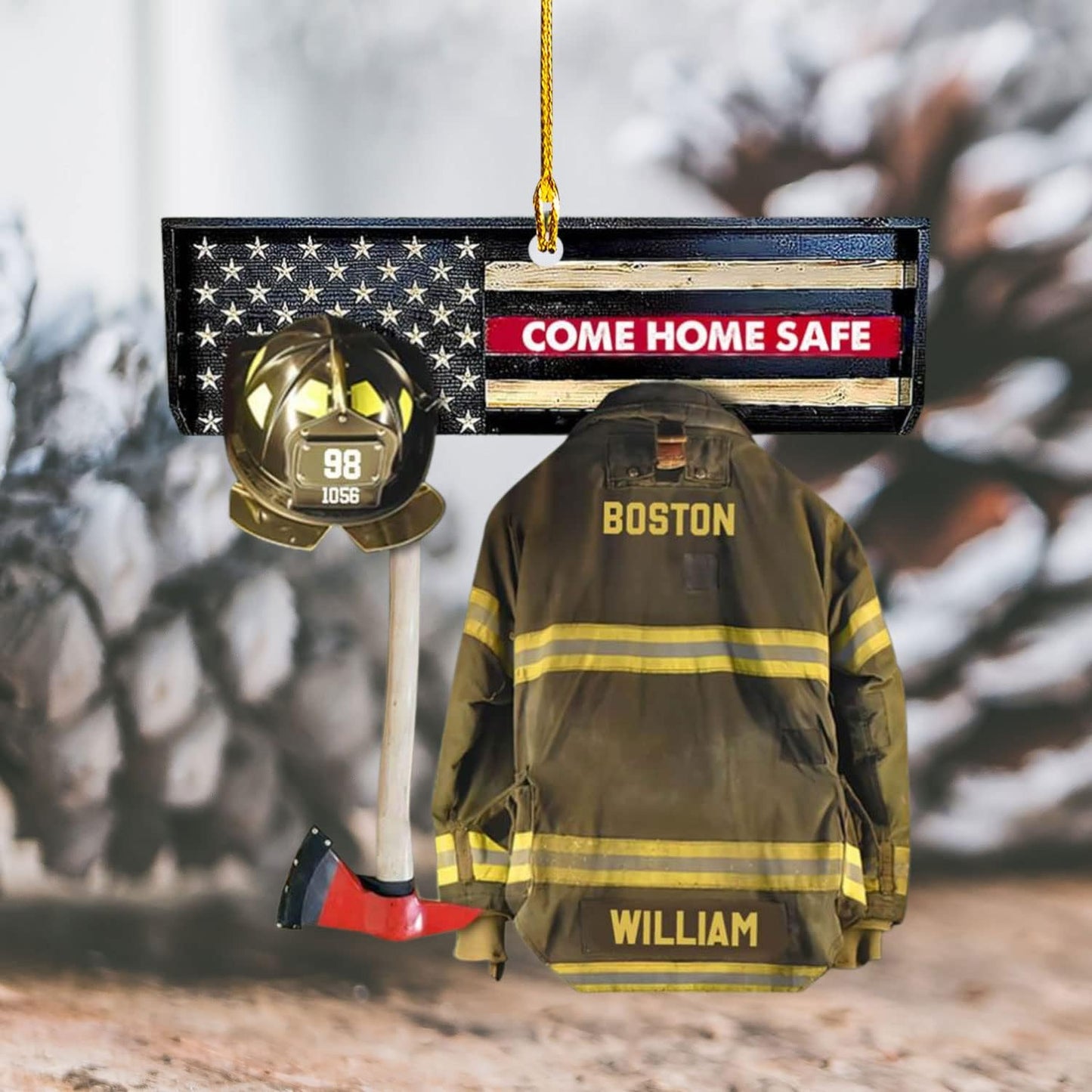 Personalized Firefighter Uniform Christmas Ornament Style 1