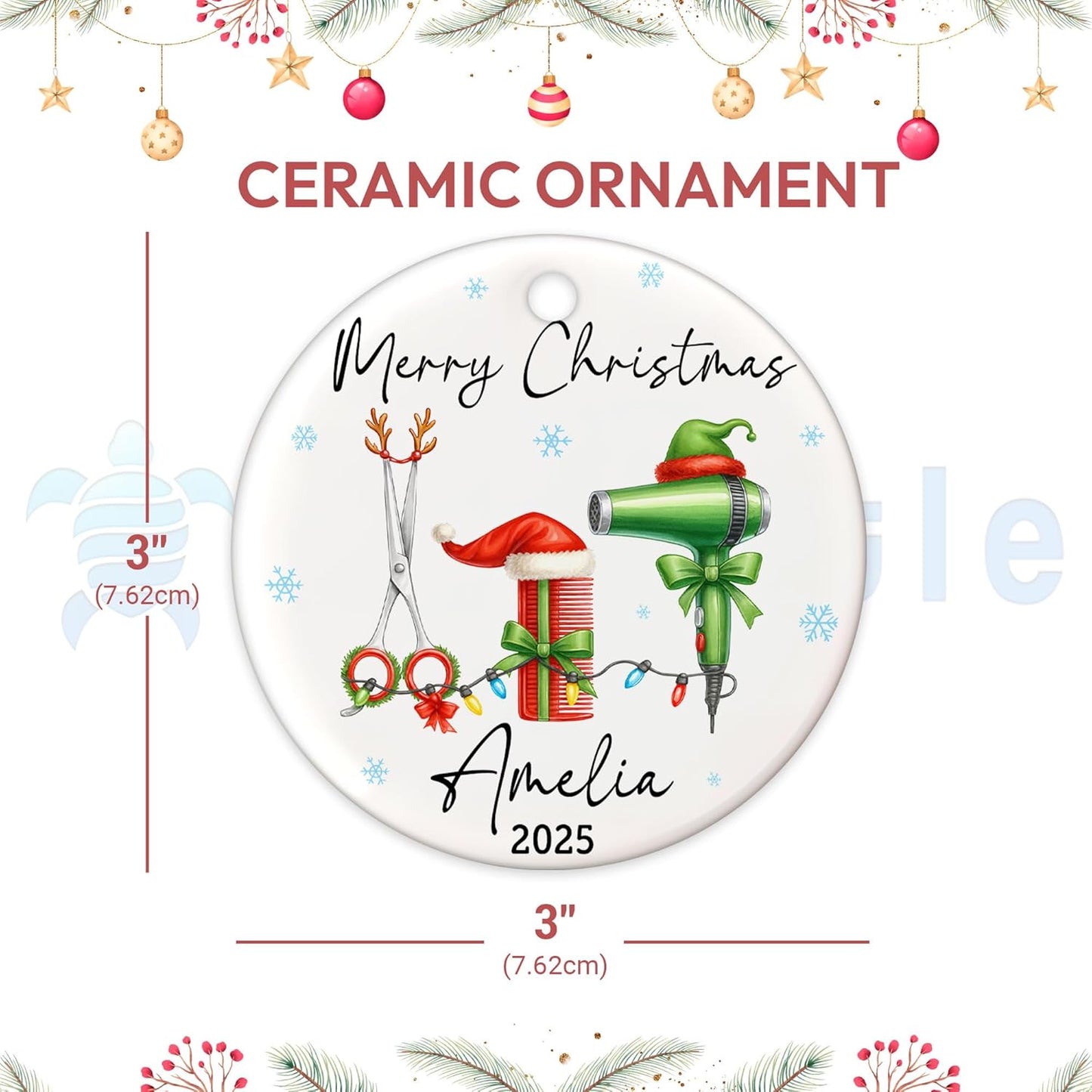 Personalized Hair Stylist Ornament – Custom Name for Hairdresser Ceramic Ornament