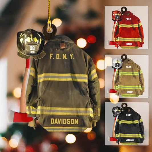 Personalized Firefighter Uniform Christmas Ornament Style 7