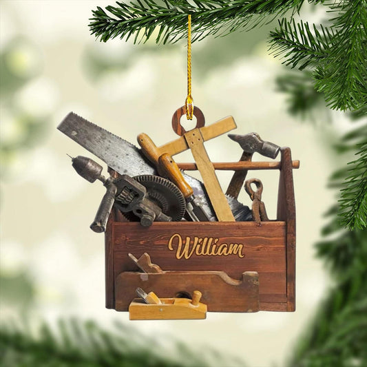 Personalized Carpenter Ornament – Woodworker Tool Box Christmas Ornament Style 1