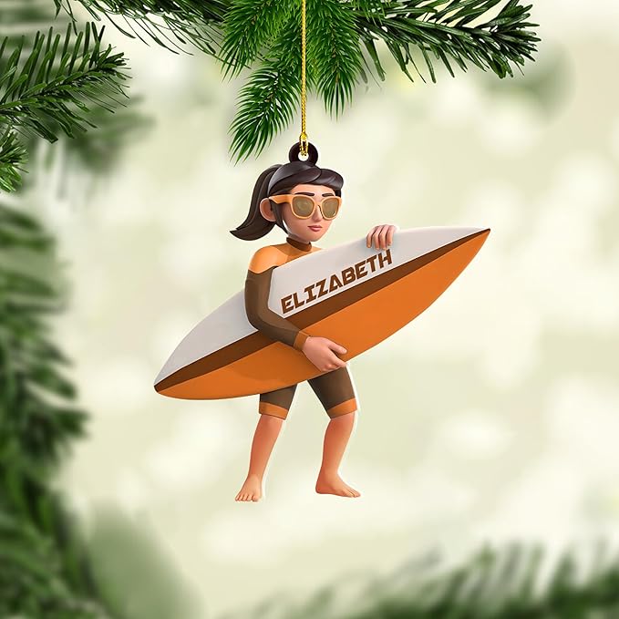Personalized Surfboard Christmas Ornament - Surfing Tree Decoration Gift for Surfers LL22