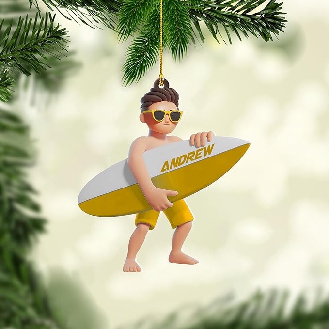 Personalized Surfboard Christmas Ornament - Surfing Tree Decoration Gift for Surfers LL19