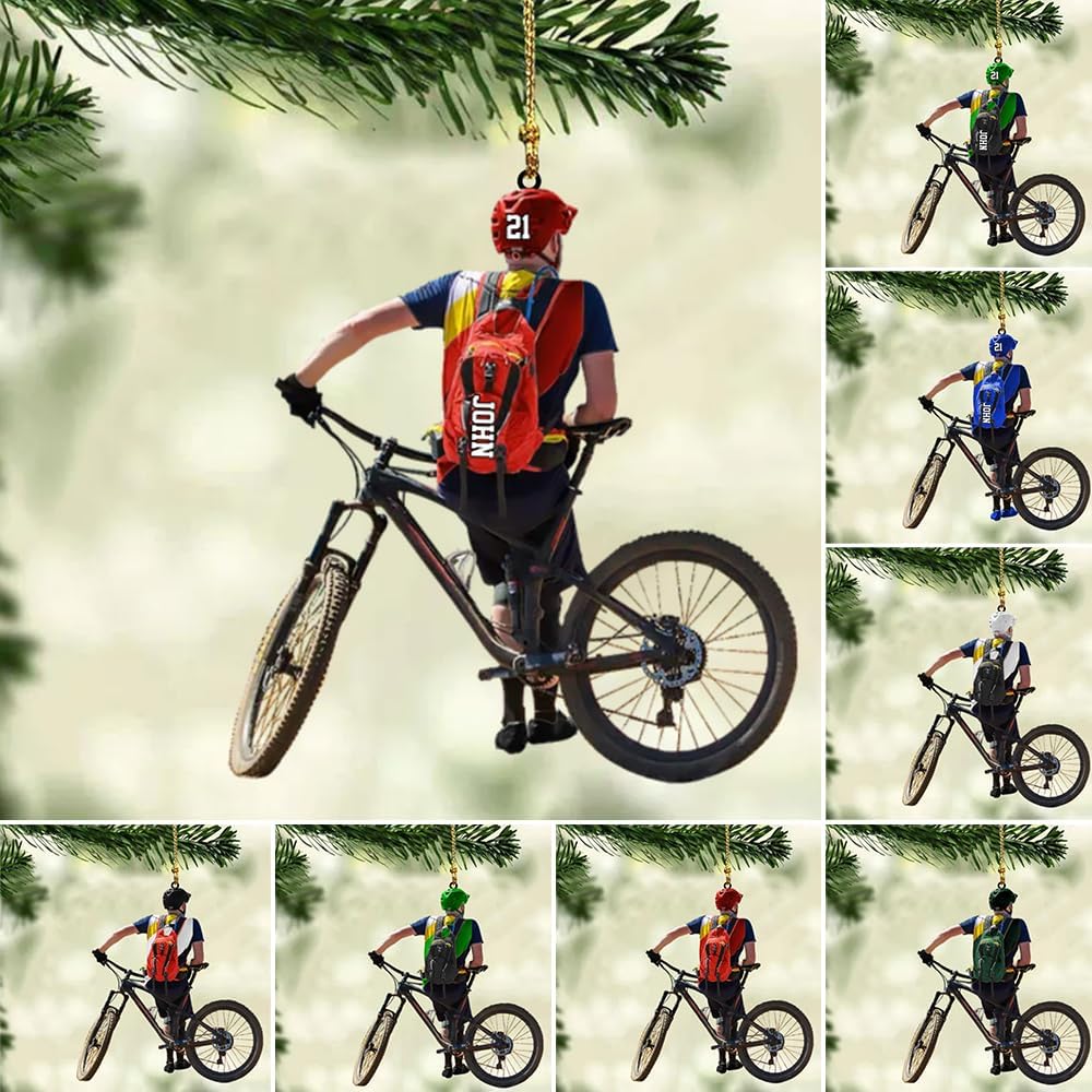 Personalized Bicycle Christmas Ornament – Custom Name Acrylic Cycling 2D Flat Ornament Gift for Bicycle Lovers TB4