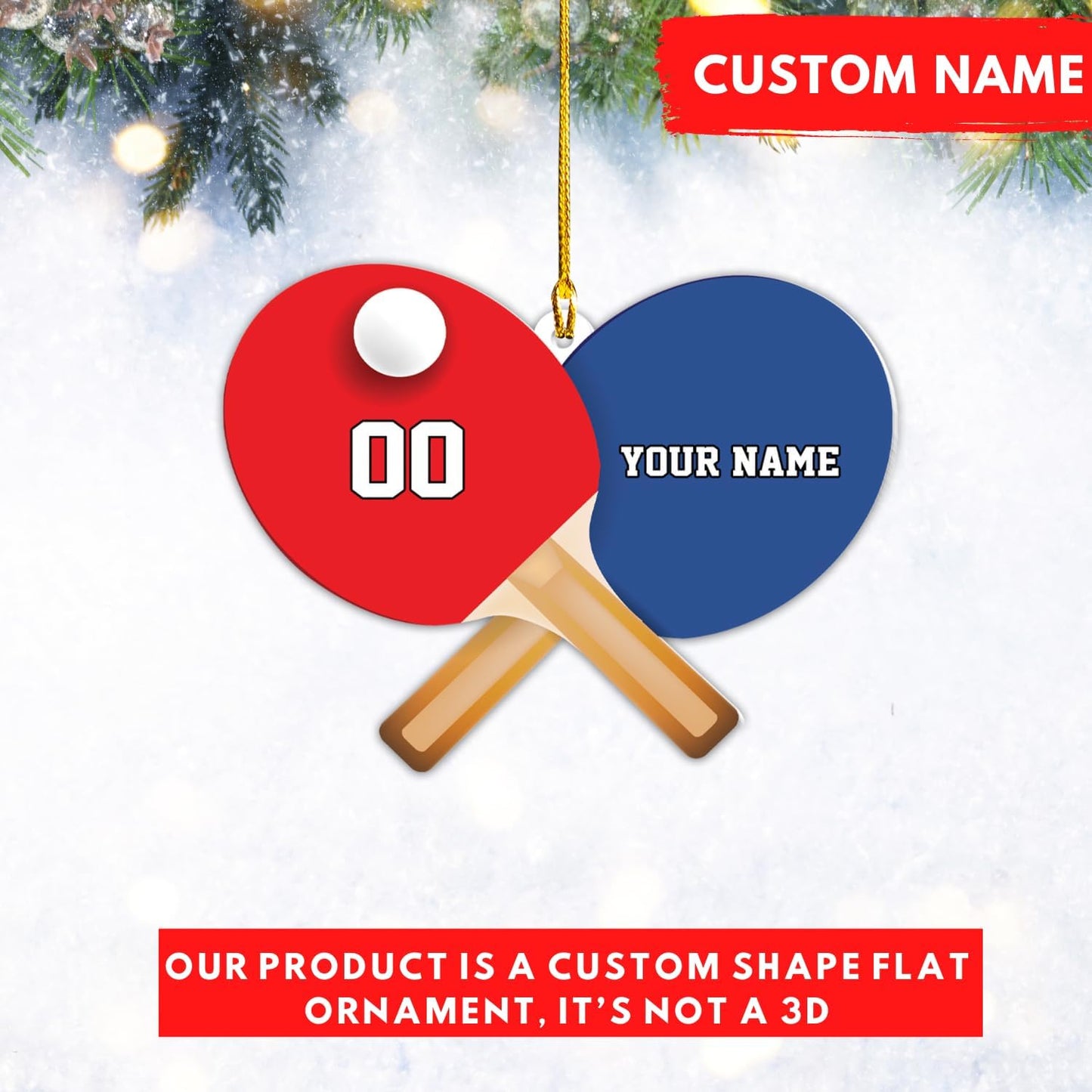 Custom Table Tennis Ornament – Personalized Acrylic 2D Flat Ping Pong Christmas Gift for Athletes TT15