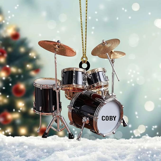 Personalized Drum Set Ornament - Custom Acrylic Christmas Gift for Drummers & Music Lovers