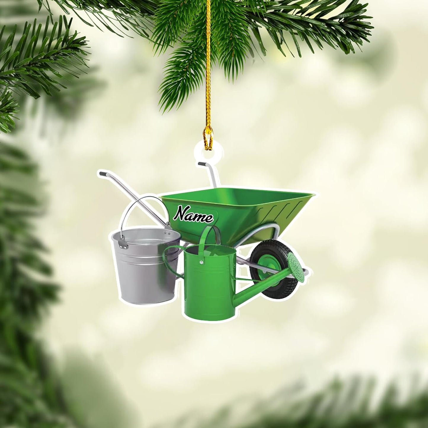 Personalized Gardening Acrylic Ornament – Custom Name Garden Tools Christmas Tree Decoration for Gardeners & Plant Lovers TG1