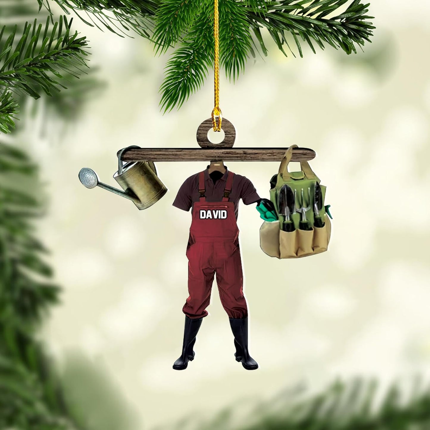 Personalized Gardening Acrylic Ornament – Custom Name Garden Tools Christmas Tree Decoration for Gardeners & Plant Lovers TG13