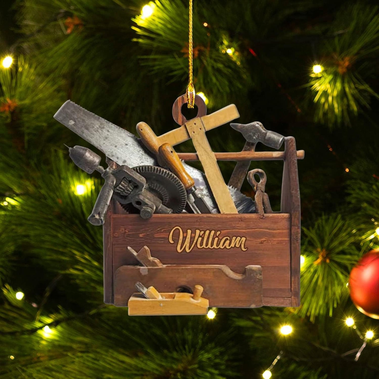Personalized Carpenter Ornament – Woodworker Tool Box Christmas Ornament Style 1