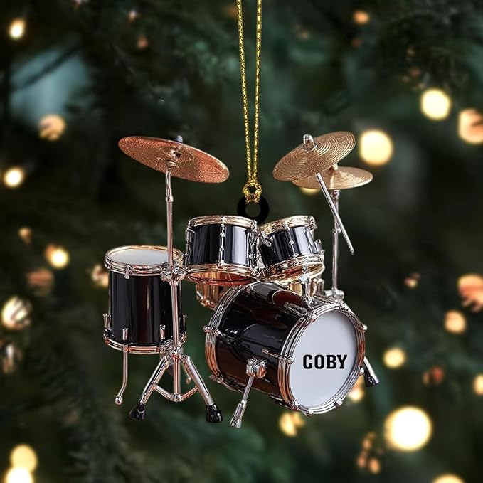 Personalized Drum Set Ornament - Custom Acrylic Christmas Gift for Drummers & Music Lovers