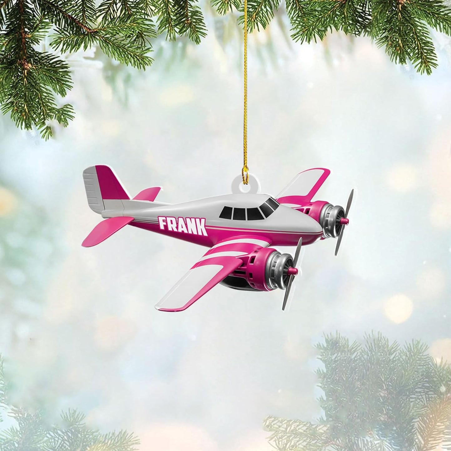 Personalized Twin Engine Airplane Pilot Christmas Ornament