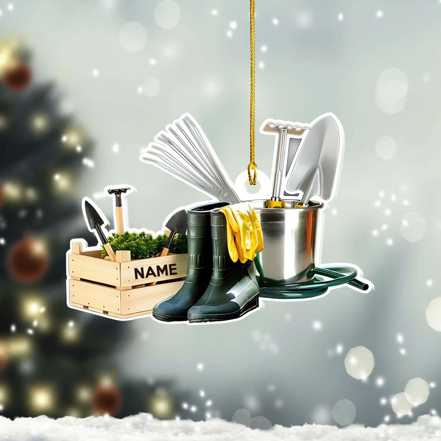 Custom Gardening Ornament with Name – Garden Tools Acrylic Christmas Decor for Gardeners & Green Thumb Lovers TG48