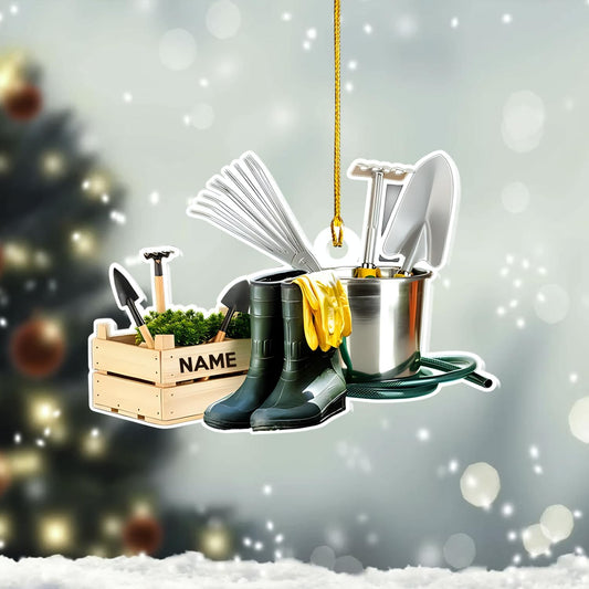 Custom Gardening Ornament with Name – Garden Tools Acrylic Christmas Decor for Gardeners & Green Thumb Lovers TG48