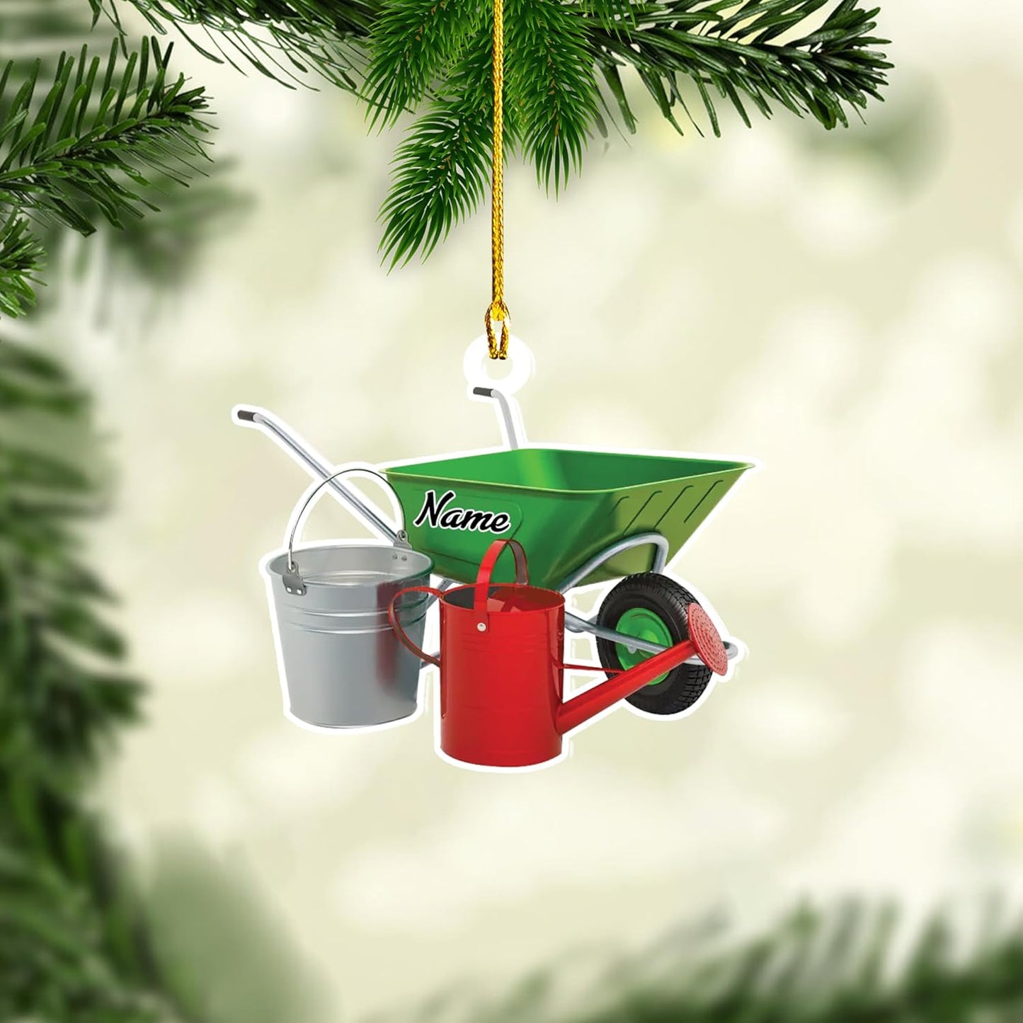 Personalized Gardening Acrylic Ornament – Custom Name Garden Tools Christmas Tree Decoration for Gardeners & Plant Lovers TG1